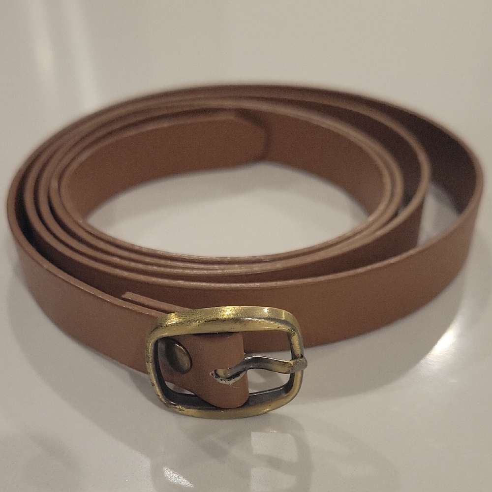 Classic Thin Brown Belt with Brassy Tony Small Buckle